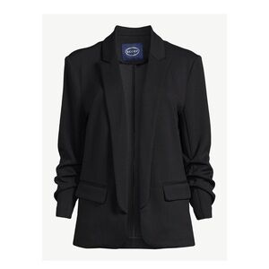 Scoop Women's Relaxed ScubaKnit Stretch Blazer Scrunch Sleeves large 12-14 black